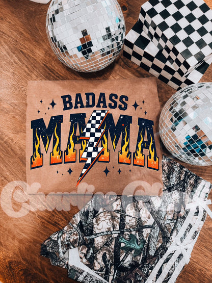 Badass mama with checkered bolt