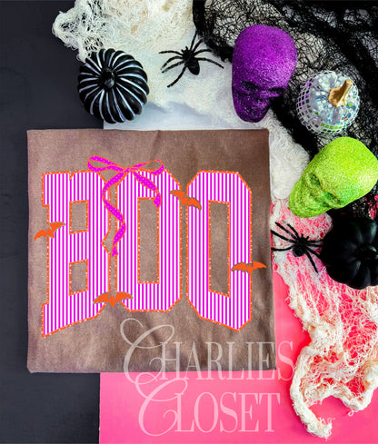 BOO Stripes- Hot pink with Orange bats