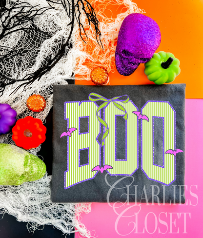 BOO stripes- green stripes with hot pink bats