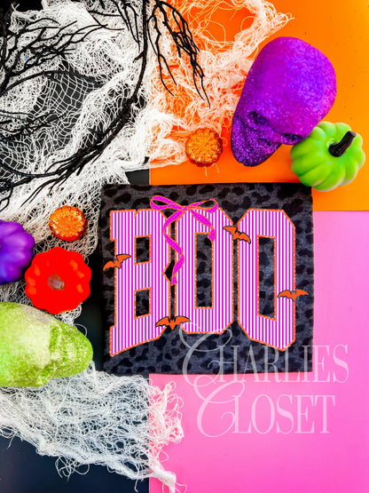 BOO Stripes- Hot pink with Orange bats
