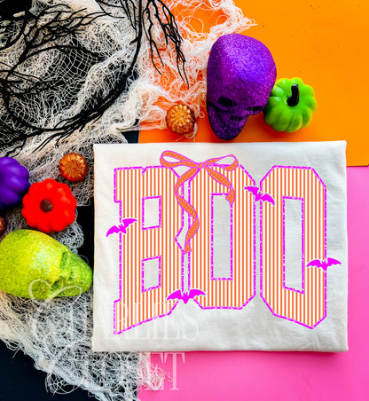 BOO stripes- orange stripes with hot pink bats