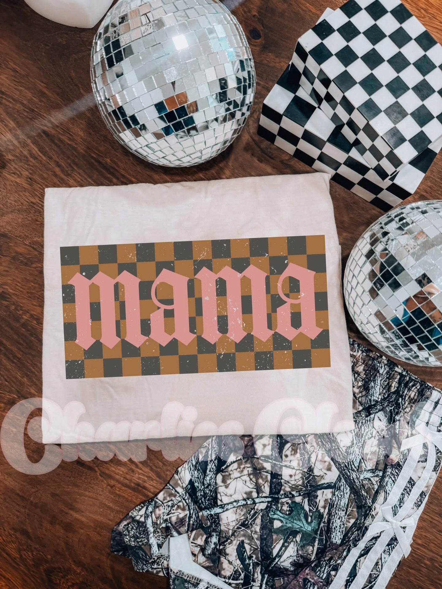 pink mama with brown checkered