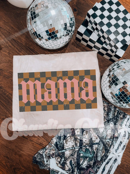 pink mama with brown checkered