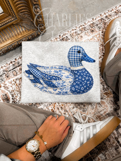 Blue Floral Patchwork Duck