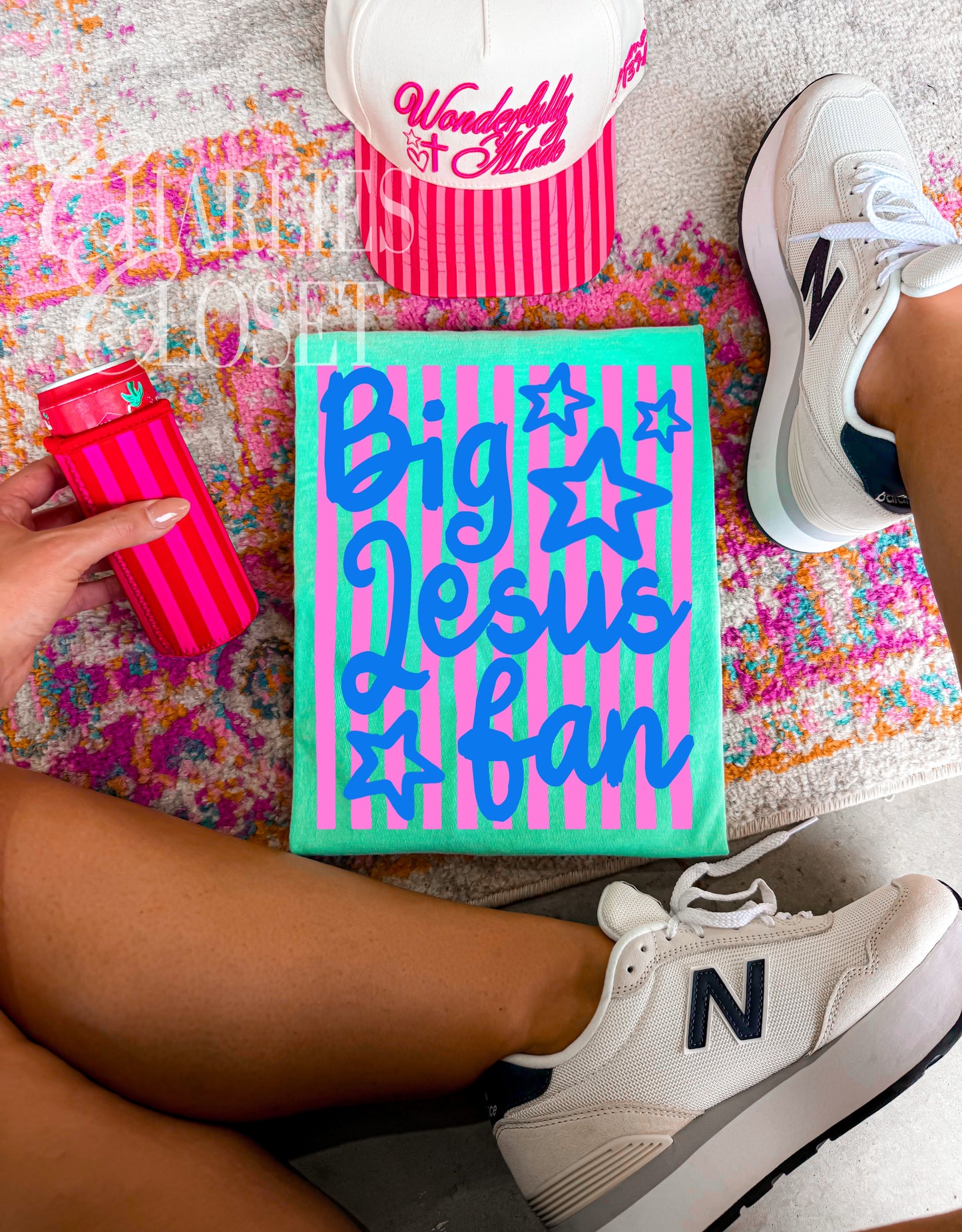 big Jesus fan pink & royal blue